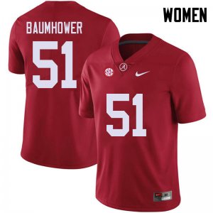 NCAA Women's Alabama Crimson Tide #51 Wes Baumhower Stitched College 2018 Nike Authentic Red Football Jersey UC17E87OG